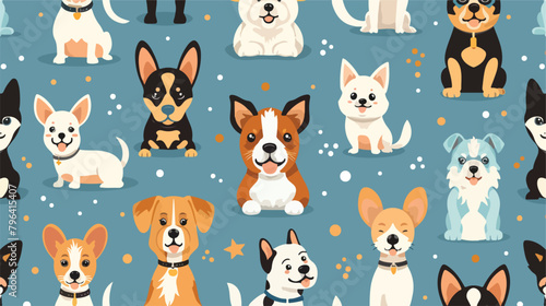 Fototapeta Naklejka Na Ścianę i Meble -  Cute pets seamless pattern with different dogs Vector