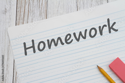 Homework message on ruled lined paper with pencil for school © Karen Roach
