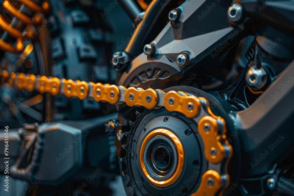 Fototapeta premium Bicycle chain and gears highlighting olympic sport concept, mechanical components