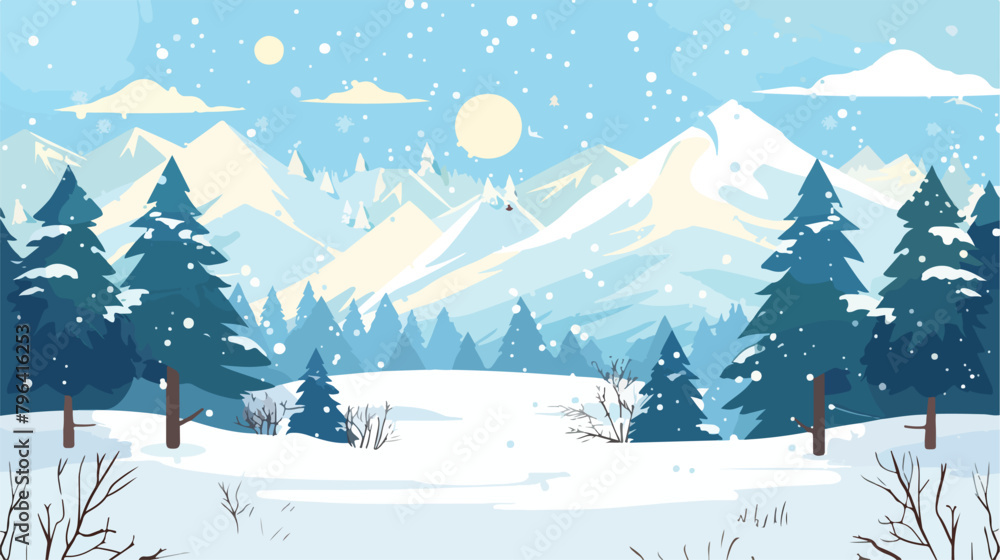 Cute winter landscape page template illustration 