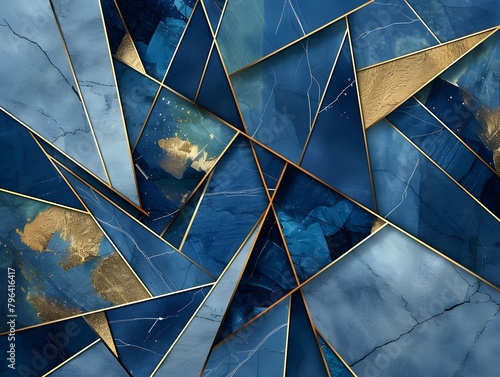 Blue navy , depp blue , and gold , abstract geometric backdrop photo
