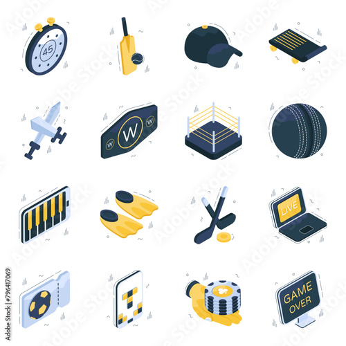 Set of Sports Instruments Isometric Icons 

