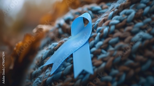 Blue ribbon pinned on a lapel raising awareness for autoimmune and autoinflammatory diseases on World Autoimmune Arthritis Day photo