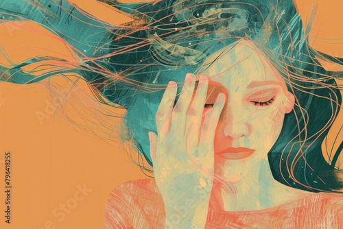 A woman with her hands covering her face. Suitable for mental health or stress concept