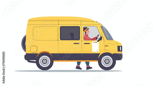 Delivery truck concept male courier character driving