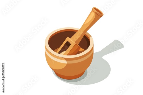 A wooden mortar with a pesticide inside, suitable for agricultural concepts