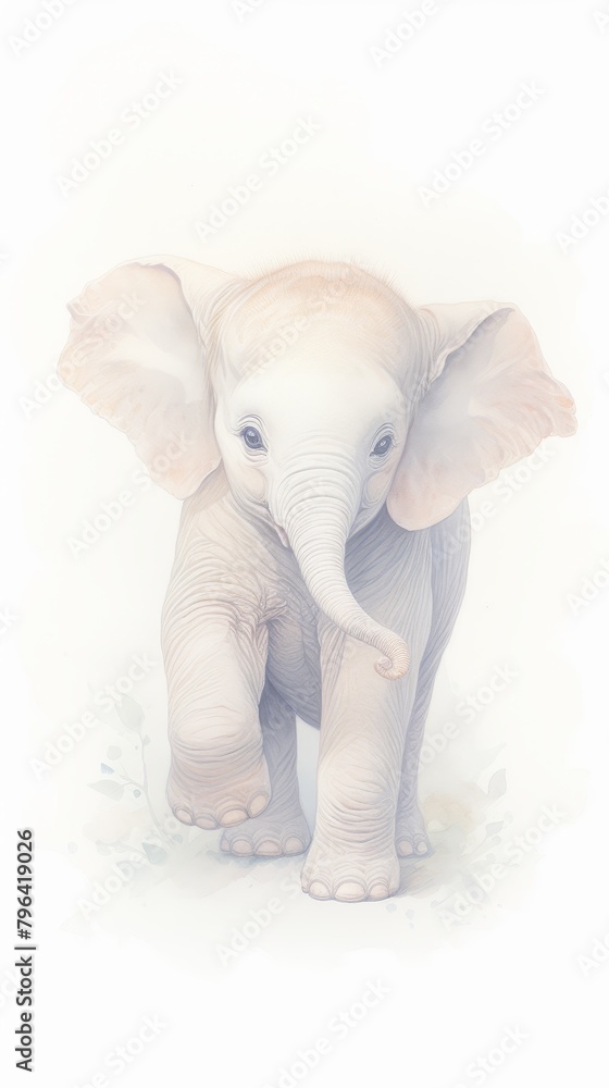 A cute baby elephant with a light blue background A cute baby elephant with a light blue background