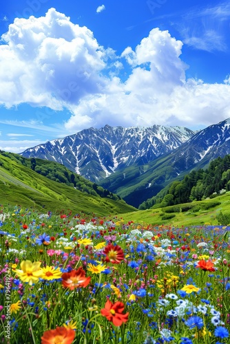 Bright colors, nature, vast grasslands, colorful flower seas, red, yellow, blue, and other colors of flowers, 