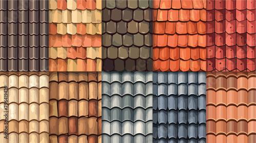 Different roof tiles seamless vector pattern architec © Noman