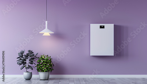 Modern electric boiler on lilac wall