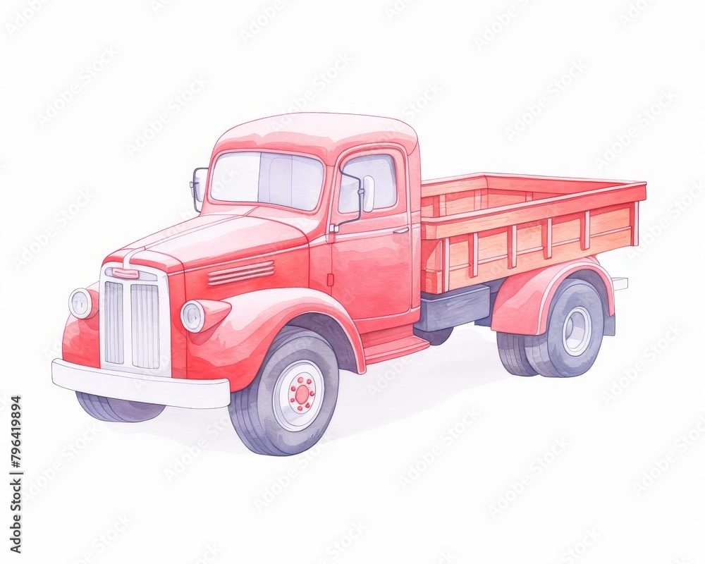 A watercolor painting of a red truck.
