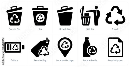 A set of 10 Ecology icons as recycle bin, bin, use bin