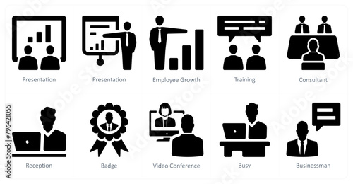 A set of 10 Human Resources icons as presentation, employee growth, training