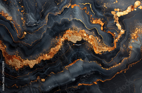 Abstract background with black marble texture and golden veins. Created kith AI photo