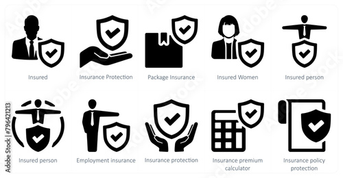 A set of 10 Insurance icons as insured, insurance protection, package insurance