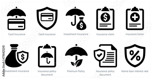 A set of 10 Insurance icons as card insurance, investment insurance, insurance claim