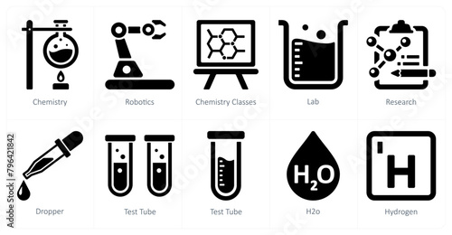 A set of 10 Science and Experiment icons as chemistry, robotics, chemistry classes