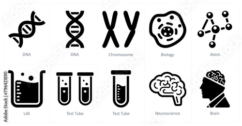 A set of 10 Science and Experiment icons as dna, chromosome, biology