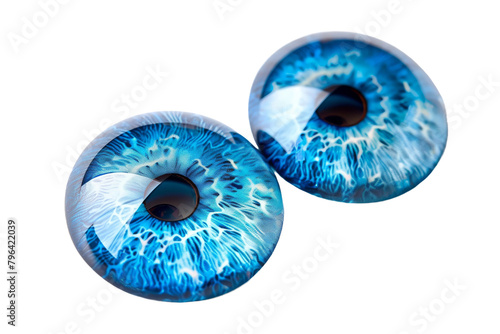 Pair of Blue Glass Eyeballs on White Background