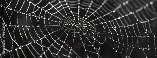 cobweb  black background web halloween design element spider  white line art element for decoration and print on poster  card or wallpaper with copy space isolated. white spider web with dew drops