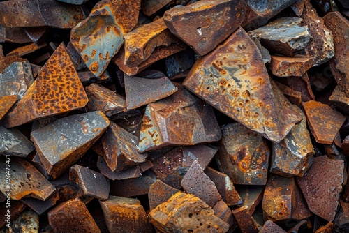 A pile of rusted metal pieces. Suitable for industrial concepts