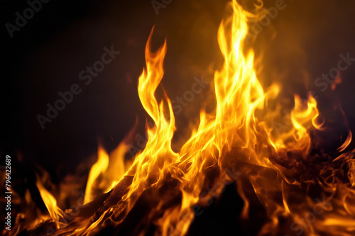 A burning fire against a black background.
