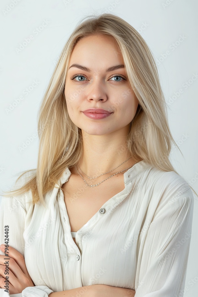 nice blonde woman, portrait on the white background nice blonde woman, portrait on the white background