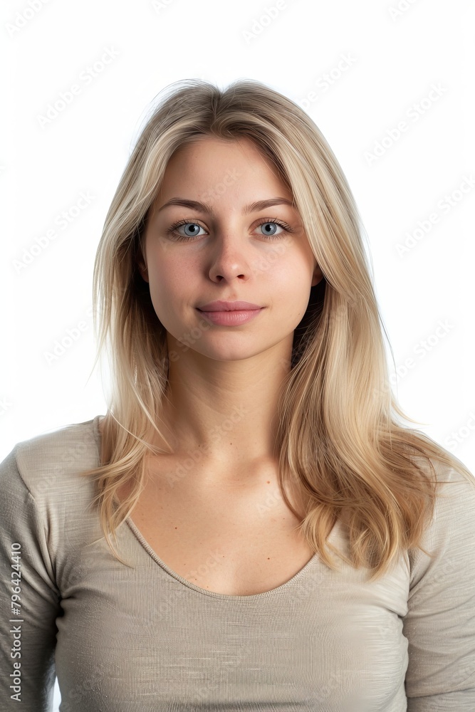 nice blonde woman, portrait on the white background nice blonde woman, portrait on the white background