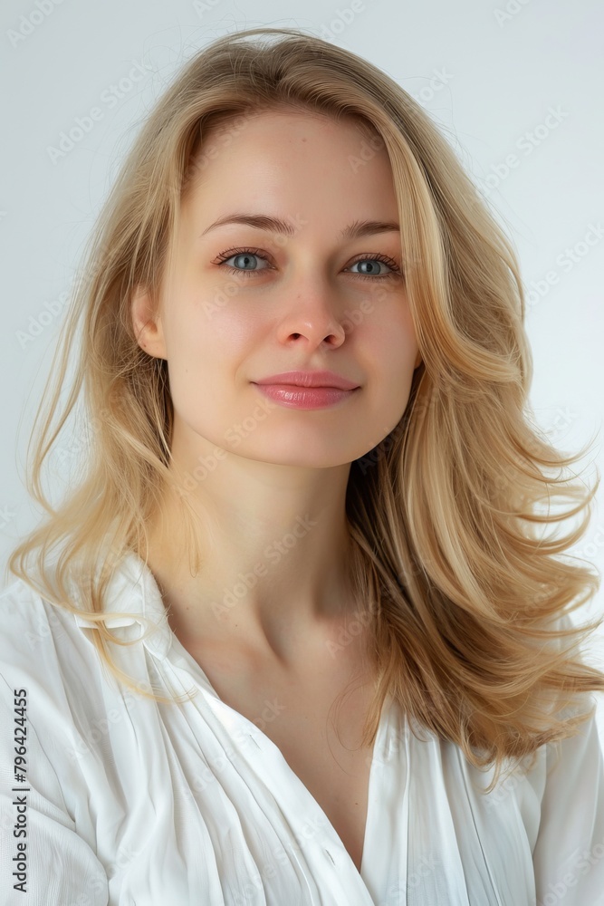 nice blonde woman, portrait on the white background 