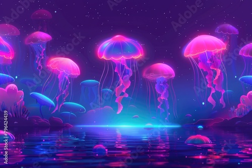 A group of jellyfish floating in water, suitable for marine themed designs