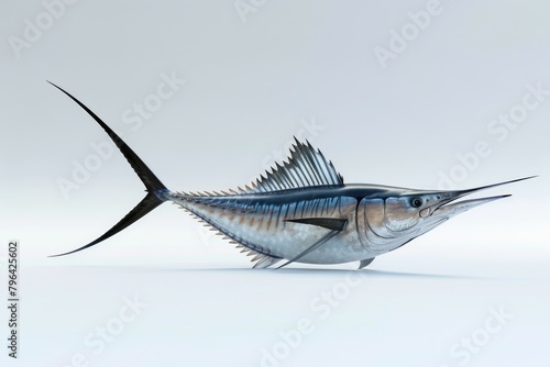 A fish standing on a white surface, suitable for various design projects