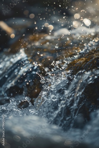 Detailed view of a flowing water stream. Suitable for nature and environment themes