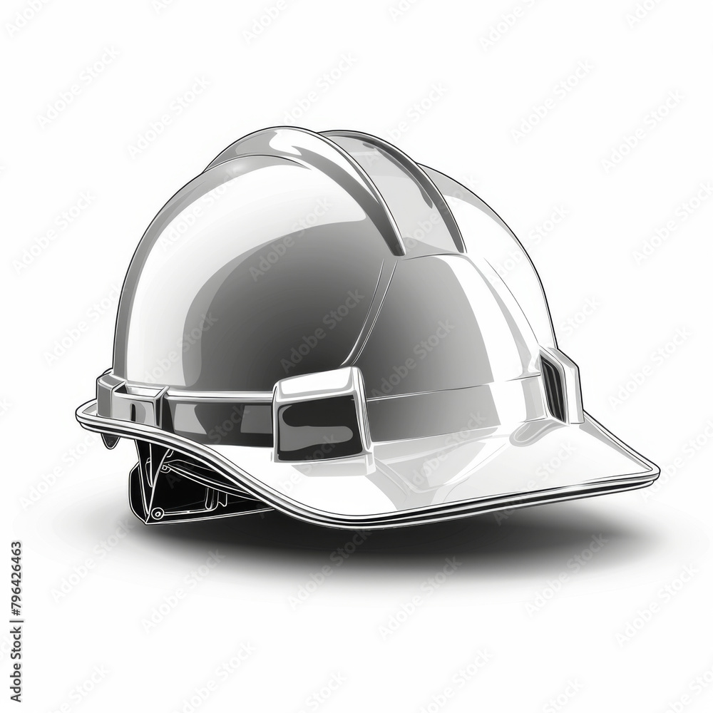 Fototapeta premium Digital illustration of a classic white safety helmet, isolated on a gray background.