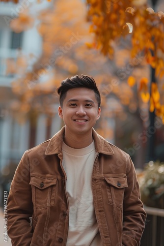 Real customer testimonial photo, head and shoulders portrait, warm smile, authentic background,