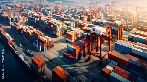 Aerial View of a Bustling Container,view of shipping containers