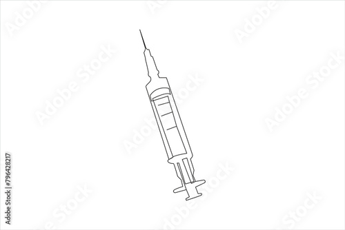 syringe in Continuous one line drawing. Medical equipment or tools illustration hand drawn
