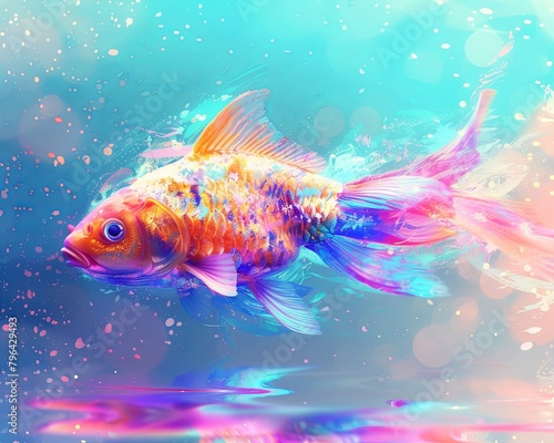 A fish featured in a surreal pastelthemed artwork, combining fantasy elements for an imaginative and artistic stock photo, no grunge, no dust, 4k © enterdigital