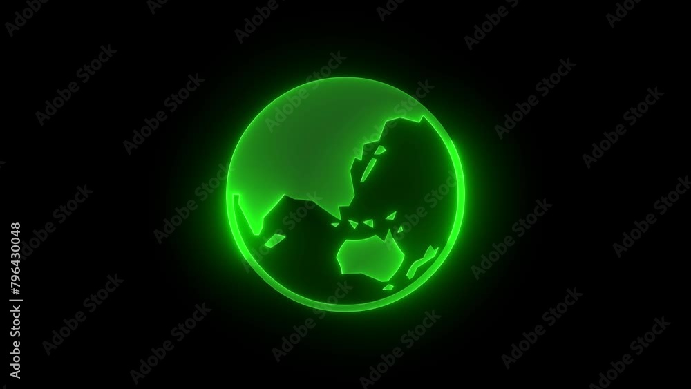 Asia pacific icon glowing neon green color animation black background Asia pacific icon glowing neon green color animation black background