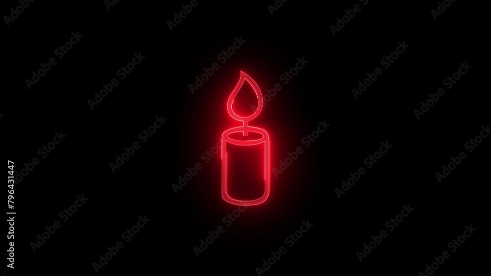 Candle icon glowing neon red color animation black background Candle icon glowing neon red color animation black background
