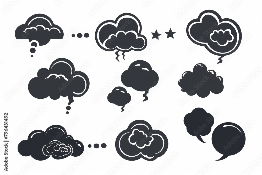 Collection of black and white speech bubbles for various uses Collection of black and white speech bubbles for various uses