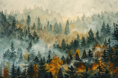Detailed painting of a forest with a variety of trees. Ideal for nature lovers and interior decor