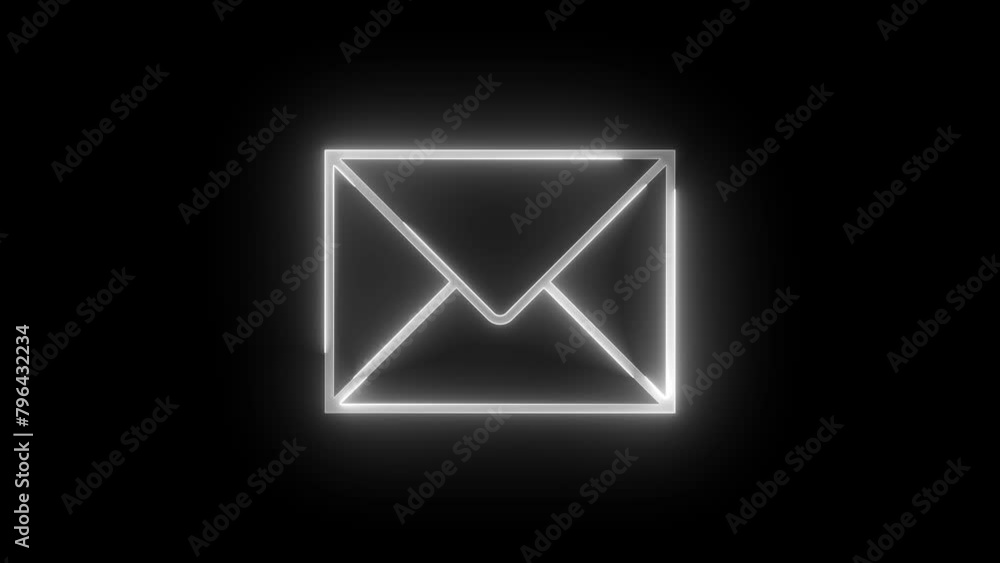 Envelope icon glowing neon white color animation black background Envelope icon glowing neon white color animation black background