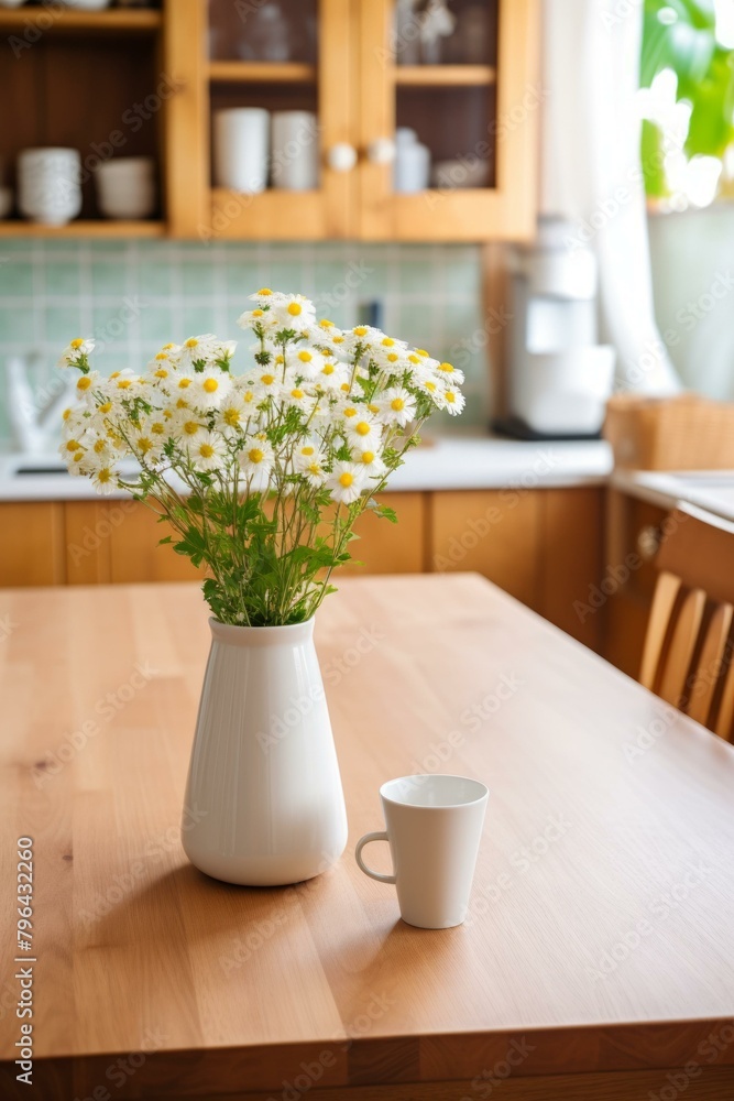 b'A Still Life of White Flowers in a Modern Kitchen' b'A Still Life of White Flowers in a Modern Kitchen'