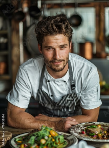 b'Portrait of a Confident Chef in a Restaurant Kitchen'