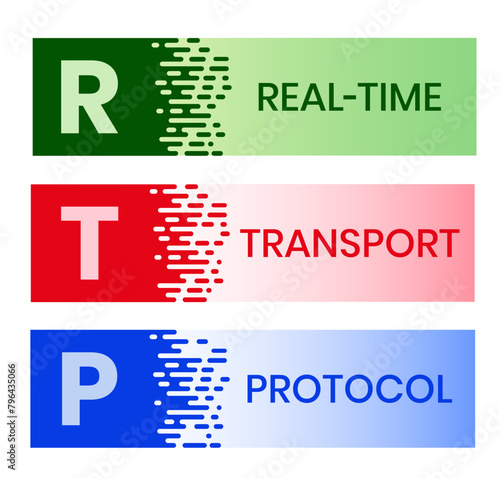 RTP - Real Time Transport Protocol acronym. business concept background. vector illustration concept with keywords and icons. lettering illustration with icon