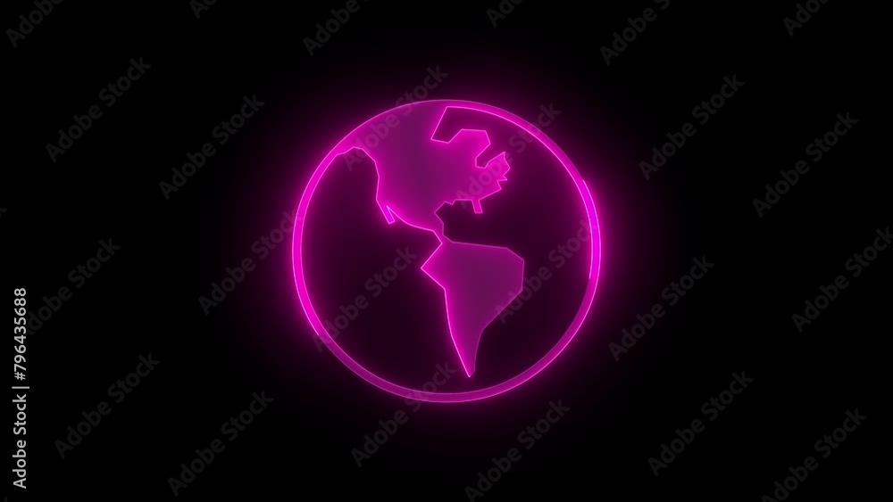 Western hemisphere icon glowing neon pink color animation black background Western hemisphere icon glowing neon pink color animation black background