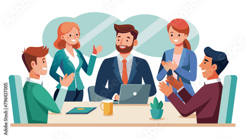 business businessman woman businesswoman meeting success office applause team applauding businessperson teamwork clapping man colleague group seminar conference, simplistic flat vector illustration