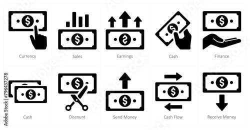 A set of 10 finance icons as currency, sales, earnings