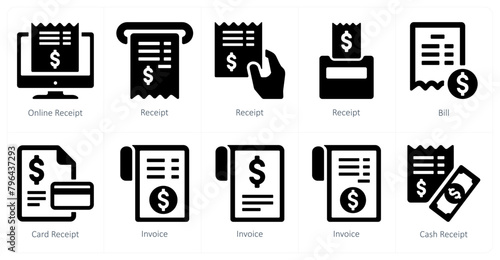 A set of 10 finance icons as online receipt, receipt, bill