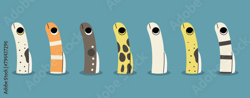 Garden eel 4 cute on a blue background, vector illustration.